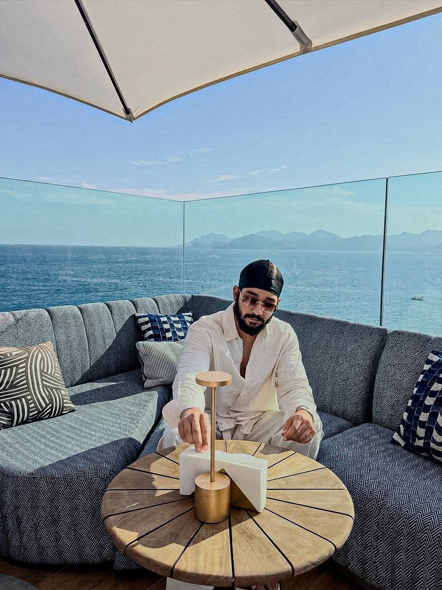 Jaidev Bhogal on a seaside rooftop terrace